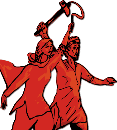 Illustration of man and woman with sickle and hammer