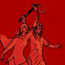 Illustration of man and woman holding sickle and hammer